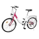 20 Zoll Kinderfahrrad, 6-Gang Kinder Mädchen Fahrräder Rosa Kinderrad Citybike mit Schutzblech und Lampe, Höhenverstellbar für Städte, Strände, Fahrradwege und Verschiedene Straßen mit Lampe City Bike