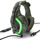 CSL - Gaming Headset kabelgebunden, Over-Ear Kopfhörer mit Mikrofon, Geräuschunterdrückung, Plug & Play, USB, für PC, Laptop, Spielekonsole, Camouflage