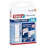 tesa Powerstrips Klebestreifen für Fliesen und Metall 3 kg - Doppelseitige Streifen für feste, glatte Flächen - Bis zu 3 kg Halteleistung pro Streifen - 6 Stück