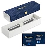 Waterman Allure Füller | Edelstahl | Füllfederhalter Feine Spitze | mit 12 kurzen blauen Tintenpatronen | Geschenkbox