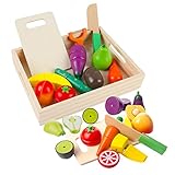 Dilpeak Hölzernes Küche Kinder Spielzeug, Schneiden Sie Obst und Gemüse Magnetspielzeug, Kochen Lebensmittel Simulation Bildungs und Farbe Wahrnehmung für Vorschulalter Kleinkinder Jungen Mädchen