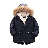 Generisch Kinder-Mantel, mit Pu-ffer- gefütterte Jacke, Dicker Wintermantel mit Kapuze, wasserdichte Par-ka-Oberbekleidung Baby Outfit Fotoshooting Junge (Navy, 2-3 Years)