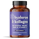 Hyaluron & Kollagen Komplex - 270 hochdosierte Kapseln - Angereichert mit Biotin, Selen, Zink, Vitamin C und Bambusextrakt - Hyaluronsäure & Collagen Complex für Haut, Haare, Nägel - Alpha Foods