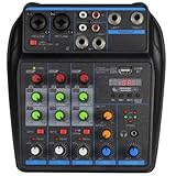 TYREE 4-Kanal-Audiomixer, Mini-Soundmischpult, Bluetooth, 48-V-Stromversorgung für Musik-DJ-Aufnahme-Karaoke-System