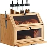 YOUDENOVA Brotkasten Bambus Eco Brotbox Brotkorb mit Schneidebrett Aufbewahrungsbox Küche Brotaufbewahrung Brotbehälter Visualisiert für Brot, Röstbrot, 39x26x32,5(LxBxH) cm, Natur Bambus