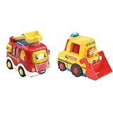 Vtech TUT TUT Baby Flitzer - Feuerwehrauto – Spielzeugauto mit Musik & TUT TUT Baby Flitzer - Bagger – Spielzeugauto mit Musik, aufleuchtender Taste