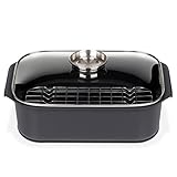 GSW Rechteckbräter Gourmet – hochwertiger Deckel und Grilleinsatz, ideal zum Schmoren, Dünsten und Braten, auch für den Backofen – Schwarz, Aluguss, 8 Liter, Aroma-Glasdeckel ø ca. 40 x 26 x H 11cm