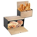 Klausberg Brotkasten Brotbox aus Metall/Holz 35,5 x 21,5 x 19,5 cm Schwarz KB-7395