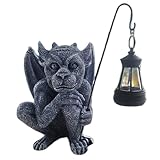 Solar Gargoyle Statuen Outdoor mit Licht, lustige gotische Gartendekoration, 21 cm sitzende geflügelte Wasserspeier-Skulptur für Hof, Terrasse, Rasen, Ornament, Dekorationen, handgefertigte