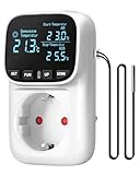 WILAWELS Deutscher Temperaturregler, Steckdose 230V mit Fühler, Temperaturschalter digital, Thermostat-Steckdose, VA-LCD-Display, 4 Zeitmodi, für Gewächshäuser, Kühlschränke, Aquarien, ZW01TCD06W1