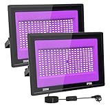 2 Stück 200W LED Schwarzlicht Strahler, IP66 UV Schwarzlicht Fluter, 395-400nm LED UV Strahler, UV Licht mit Schalter Für Halloween Dekorationen,Party Deko, Weihnachten, Neon Glühparty, Körperbemalung