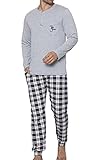 LOREZA ® Herren Pyjama Set aus Baumwolle Langarm - M-93907-Grau - 4XL