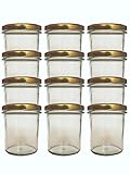 Vitrea 6x Sturzgläser 350ml - Einmachgläser Einweckgläser Schraubgläser - Marmeladengläser mit Schraub-Deckel TO 82 - Gold - Made in Germany