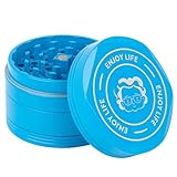 Granny‘s Premium Kräutermühle Keramik beschichtet | messerscharfes Mahlwerk | ∅ 63 mm | 4-teilig | inkl. schieber | Keramik Kräutermühle verschiedene Designs (Hellblau)