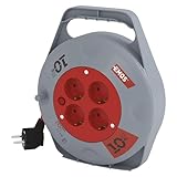 EMOS - Mini-Kabeltrommel 10m - 4 Schuko-Steckdosen - 230 V, 10 A, 2300 W - hochwertige PVC-Isolierung - H05VV-F3G 1,0 mm2 - mit Thermoschalter - IP20 für Innen