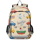 EtherSpher Kinder-Wanderrucksack 8–12: lässige Büchertaschen für Schüler in verschiedenen Farben – Cartoon-Autos, Schiffe und Flugzeuge