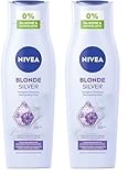 NIVEA Blonde Silver Farbglanz Shampoo, Silbershampoo frischt blondes, silbernes & graues Haar auf, pflegendes Haarshampoo mit violetten Farbpigmenten, Kornblume & Biotin (250ml) (Packung mit 2)