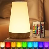 Nachttischlampe Touch Dimmbar, LED Nachtlicht 13 Farben/5 Helligkeitsstufen, Kabellose Tischlampe USB Aufladbar mit Timing Funktion, Schlafzimmer Kinderzimmer - 2xFernbedienung