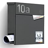 Radius® Designer Briefkasten - personalisiert mit Lasergravur - 10 Jahre Funktions- Postkasten inkl. Montagematerial & LED Lampe aus DE – Letterman 6 Eisenglimmer (Eisenglimmer)