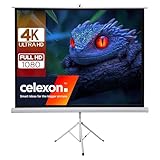 celexon Basic Stativ-Leinwand 110' | 200x200 cm 1:1 | Mobile transportable 4K, Full-HD Leinwand | Beamerleinwand mit Stativ für Heimkino- und Büropräsentationen | Blitzschneller Aufbau in 3 Schritten
