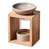 Zen'Arôme - Duftlampe Birdy Schwarz - Duftwachs-Brenner - Diffuser für Ätherische Öle und Raumdüfte - Kerzenhalter Aromatherapie - Dekorativer Teelichthalter aus Holz und Keramik - Höhe: 16,5 cm