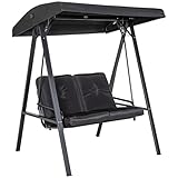 Outsunny Hollywoodschaukel 2-Sitzer Gartenschaukel mit Verstellbarem Dach, Kissen, Schaukelbank bis 220 kg Belastbar, für Garten, Balkon, Schwarz, 145 x 116 x 172 cm