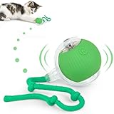 KEWUZY Katzenspielzeug Elektrisch Katzenball mit LED Licht, Interaktives Katzenspielzeug Katzenball, 360-Grad-Ball Automatischer Modellierung Katzenball mit Seil, USB Wiederaufladbarer (Grüner)
