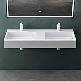 Mai & Mai Waschbecken Aufsatzwaschbecken Hängewaschbecken Col12 Doppelwaschbecken 160x48x13cm Waschtisch Waschplatz in weiß aus Mineralguss ohne Überlauf