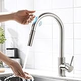 AIMADI Touch Sensor Wasserhahn Küche Armatur Küchenarmatur mit Brause Ausziehbar 360° Drehbar Spültischarmatur Mischbatterie Einhand-Spültischbatterie Gebürsteter Nickel