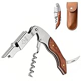 Profi Korkenzieher aus Edelstahl mit Lederetui – 3-in-1 Weinöffner, Holz Kellnermesser Perfekt als Geburtstage, Ostern, Neujahrsgeschenk oder als Geschenk für einen Sommelier.