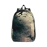 FJQWKLF Bedruckter Freizeitrucksack mit „Night Crow-Motiv für Damen, leichter Canvas-Rucksack, Reise-Tagesrucksack, Laptop-Rucksack