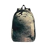 FJQWKLF Bedruckter Freizeitrucksack mit „Night Crow-Motiv für Damen, leichter Canvas-Rucksack, Reise-Tagesrucksack, Laptop-Rucksack