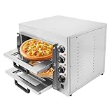 Pizzaofen Elektrischer Pizzaofen Für Die Arbeitsplatte 3000W Kommerzieller Doppelstöckiger Backofen Für Pizzen Gebäck 57x47.5x44cm 220V Silber