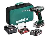 Metabo Akku-Bohrschrauber BS 18 – 602207930 – 18 V – Mit 32-teiliger Bit-Box – Inklusive zwei Akkus und Ladegerät