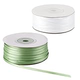 2 Rollen Geschenkband Grün Weiß Satinband 3mm Schleifenband Dekoband für Geschenkverpackung Handwerk Basteln Blumen Hochzeit Taufe Geburtstag (91m pro Rolle)