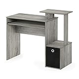 Furinno Econ Mehrzweck Home Office Computer Schreibtisch mit Ablage und Einschub, holz, Französische Eiche Grau/Schwarz, 40.01 x 40.01 x 86.61 cm