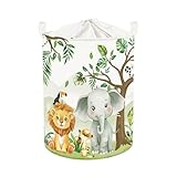 HUUMONSS Süßes Waldtier Groß Wäschekorb Baum Laub Stoff Aufbewahrungskorb Kleidung Spielzeug Aufbewahrungsbox für den Heimgebrauch,Elefant,63L