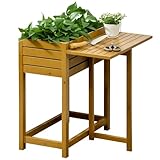 Outsunny Hochbeet Blumenkasten Pflanzkasten mit klappbarer Tischplatte, Kräuterbeet mit Innenverkleidung aus Vlies, für Garten, Terrasse, Holz, Braun, 64 x 63 x 74,5 cm