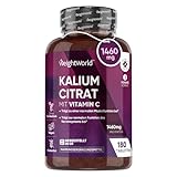 Kalium Tabletten - 1460mg je Tagesdosis (80mg Vit C & 1380mg Kaliumcitrat) - 180 vegane Stück - 500mg aktive Potassium - Muskelaufbau & Elektrolyte (EFSA) - Alternative zu Kaliumchlorid - WeightWorld