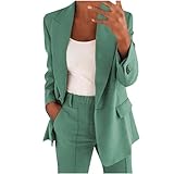 EMATOP Hosenanzug Damen Elegant Business Anzug Set 2-teilig Slim fit Blazer Hose Outfit Casual Sportlich Freizeitanzug Mode Revers Longblazer Lang Hosen Tracksuit Baumwolle Einfarbig Streetwear