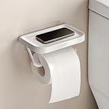 PAVSTINE Toilettenpapierhalter Ohne Bohren Kompatibel mit Allen Toilettenpapierrollen, Klopapierhalter mit Ablage, ABS Multifunktional für Badezimmer wc Papier Halterung, Weiß