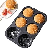 NCOALE Burger Buns Backform, Antihaft Brötchen Backform Rund 10cm Ø Silikon Perforierte mit 6 Hohlräumen Brötchenbackform Muffinform Groß für Burger Buns, Brot, Muffins