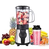 Moulinex Blend&Go LM1B1D 300W Mixer, Smoothie-Mixer mit 750 ml Kunststoffkrug, inklusive 750 ml tragbarer Flasche, 4 abnehmbaren Klingen, Edelstahloberflächen