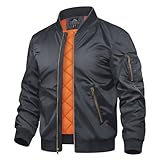 TACVASEN Herren Arbeitsjacke Piloten College Jacket Casual Bomberjacke Übergangs-Herbstjacke mit Zip Taschen (XL, Dunkelgrau)