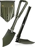 EXTRA STABIL - BW Klappspaten mit Tasche, Bundeswehr/US Army Militär Schaufel/Feldspaten/Spaten aus Carbonstahl/Stahl - Ideal für Outdoor, Camping, Survival und Jagd Farbe Echtgrün