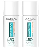 L'Oréal Paris UV-Flüssigkeit für das Gesicht, Anti-Flecken, Bright Reveal, Sonnenschutz LSF 50, feuchtigkeitsspendend, ausgleichend, mit Niacinamid, helle Farbe, 2 Flaschen à 50 ml