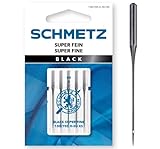 SCHMETZ Nähmaschinennadeln | 5 Black Super-Fein-Nadeln | 130/705 H-SU XS | Nadeldicke 60/8 |Schlanke Nadel mit Antihaftbeschichtung für schonende Verarbeitung empfindlicher, feiner Stoffe