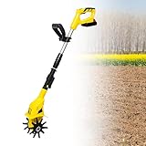SHEUAO Motorhacke,Handgeführt Elektrische Pinne,Gartenfräse Motorhacke Bodenhacke Elektrisch,250 U/Min,2000 MAH Akku,Robuste Stahlzinken,Yellow