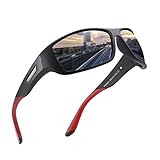 PUKCLAR Sonnenbrille Herren Polarisierte Sportbrille Radsportbrillen Fahrerbrille Damen UV400 Schutz, L, C3 Schwarz / Blau Verspiegelt