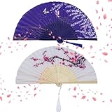 pangutheos 2 Stück Handfächer, Faltfächer Bambusfächer Fecher für Damen, Chinesischer Fächer für Sommerfeste Hochzeiten Abschlussbälle Wanddekoratione